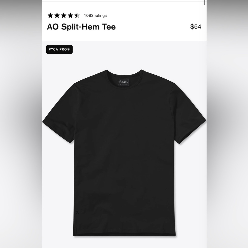 AO split hem tee XL. Black.